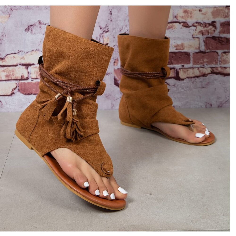 NEW Retro Flat Tassel Gladiator Boot Sandals